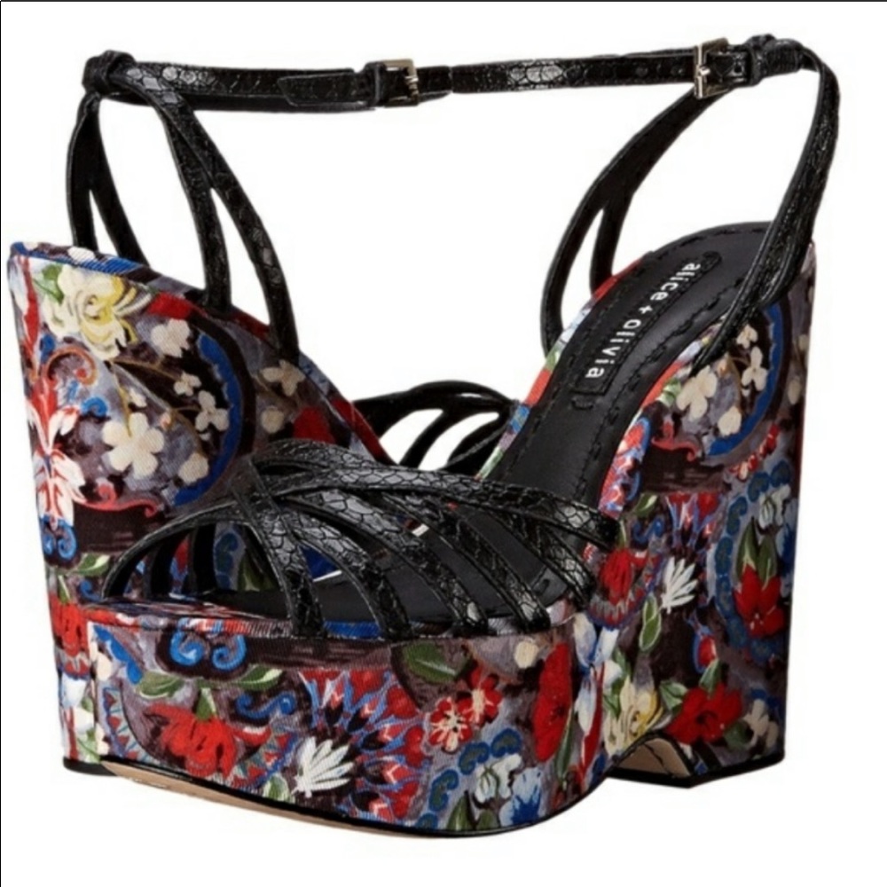 (SOLD) Alice & Olivia floral Wedge sandals Size 35 Rare - Picture 14 of 15